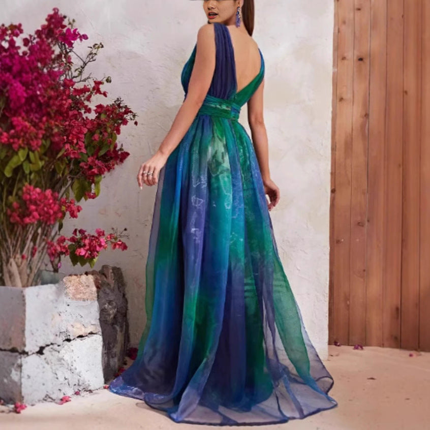 Damen Elegantes Abendkleid mit schimmernden Tüll-Lagen und tiefem V-Ausschnitt R&B
