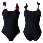 Damen Einteiler Badeanzug mit dekorativen Blumenapplikationen und elegantem Wickelrock R&B
