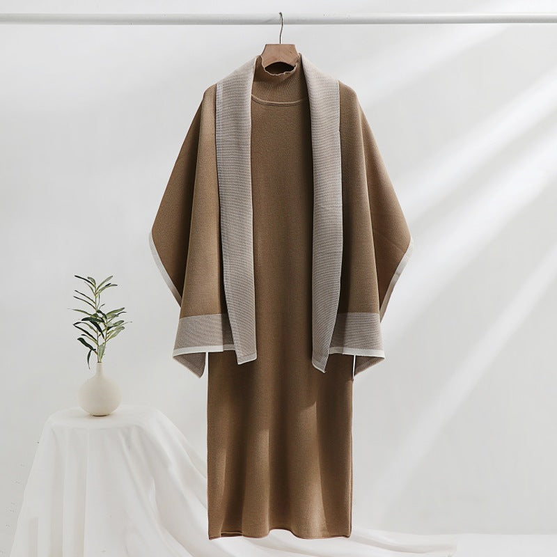 Damen Strickkleid mit drapierter Strickjacke R&B