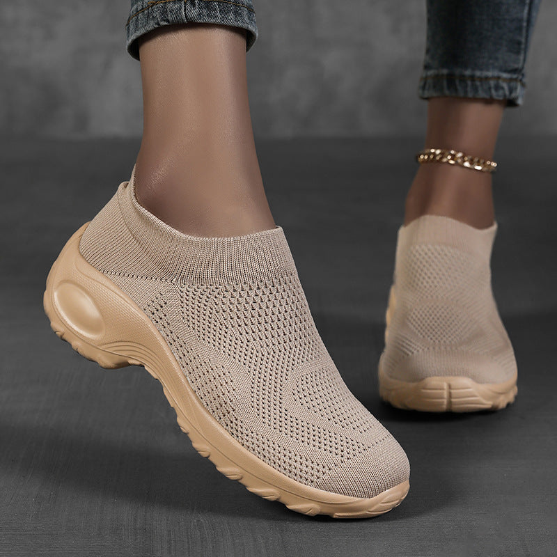 Damen Sportliche Slip-On Laufschuhe mit elastischem Gewe und dämpfender Sohle