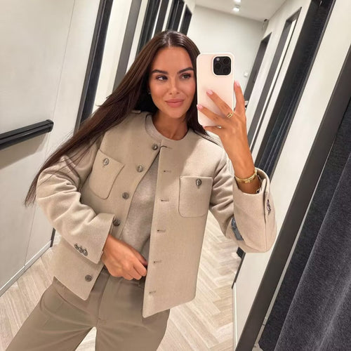 Damen elegante Kurzjacke mit dekorativen Knopfdetails R&B