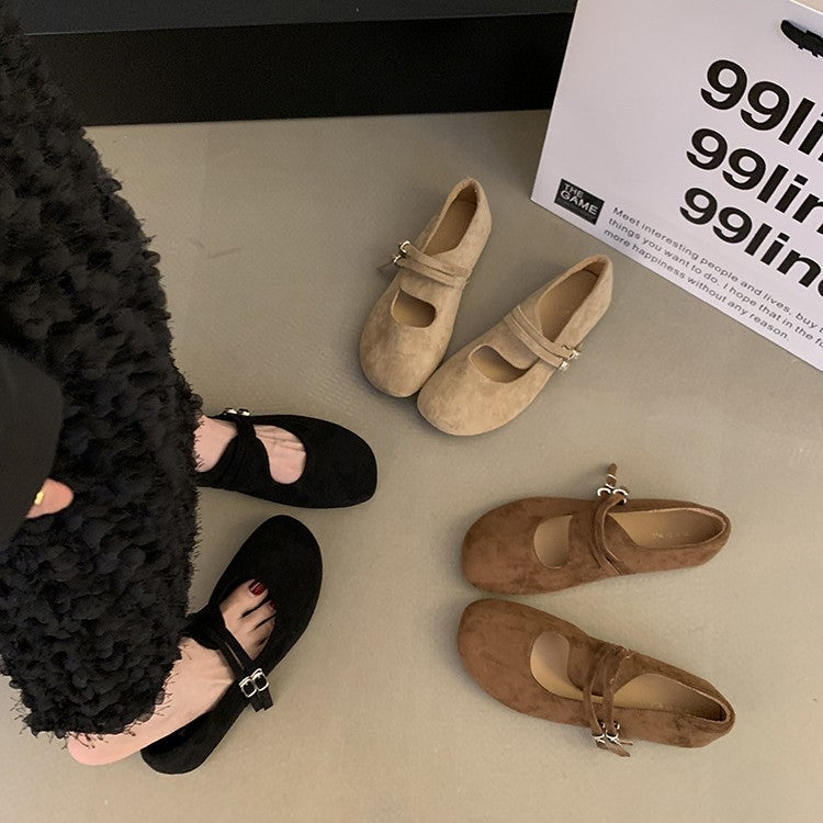 Damen bequeme Ballerinas mit modischem Riemchen und rutschfester Sohle R&B