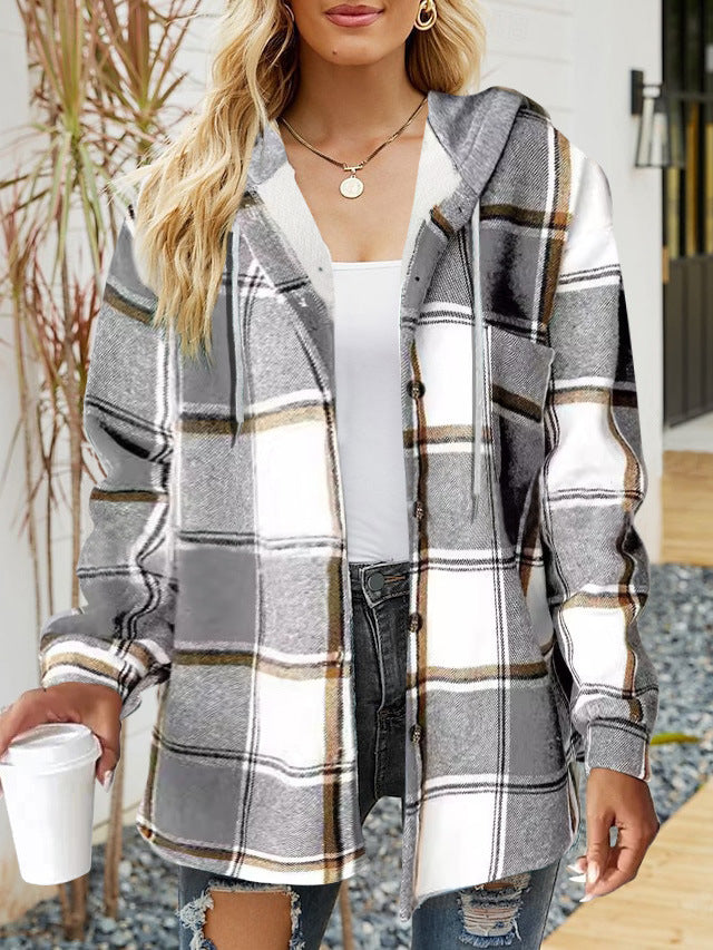 Damen lässige Overshirt-Jacke mit Kapuze und praktischem Kordelzug R&B
