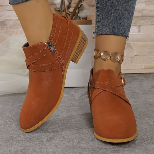 Damen elegante Stiefeletten mit dekorativem Riemen und präziser Schnürung R&B