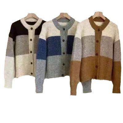 Damen Gemusterte Strickjacke mit Knopfleiste und überschnittenen Schultern R&B