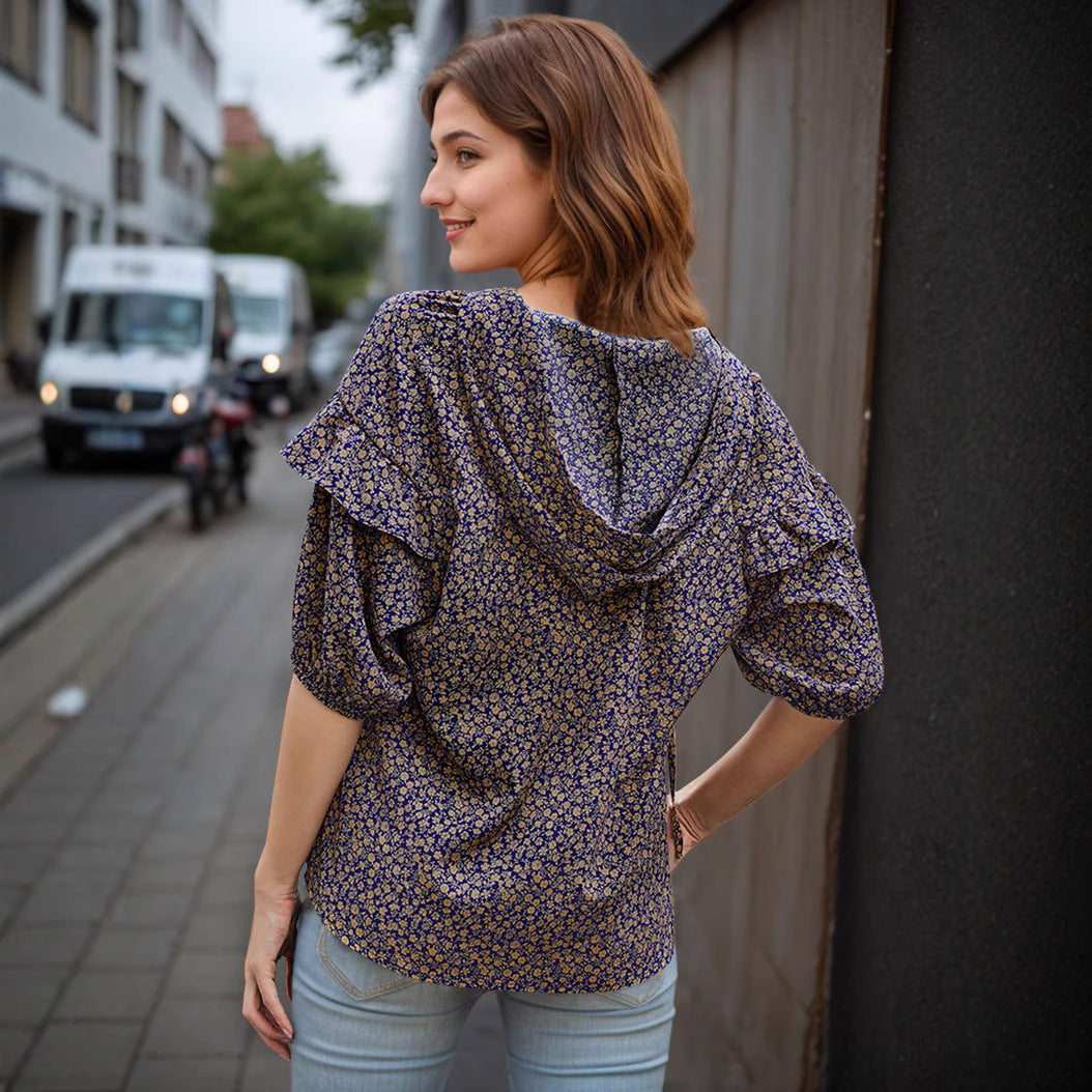 Damen Bluse mit Rüschen und floralem Muster R&B