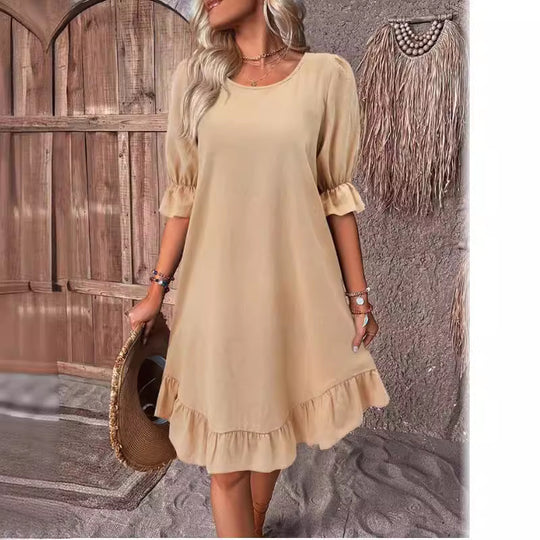 Damen Sommerliches Freizeitkleid mit Rüschendetails und lockerem Schnitt R&B