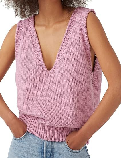 Damen Stricktop mit tiefem V-Ausschnitt und strukturiertem Abschluss R&B