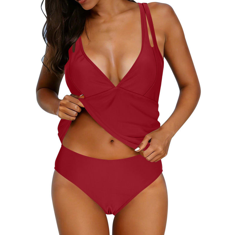 Damen Tankini-Set mit verstellbaren Trägern und raffiniertem V-Ausschnitt R&B