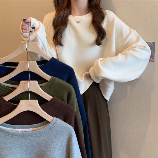 Damen lässiger Oversized-Sweatshirt mit Komfort-Kragen und weichen Bündchen