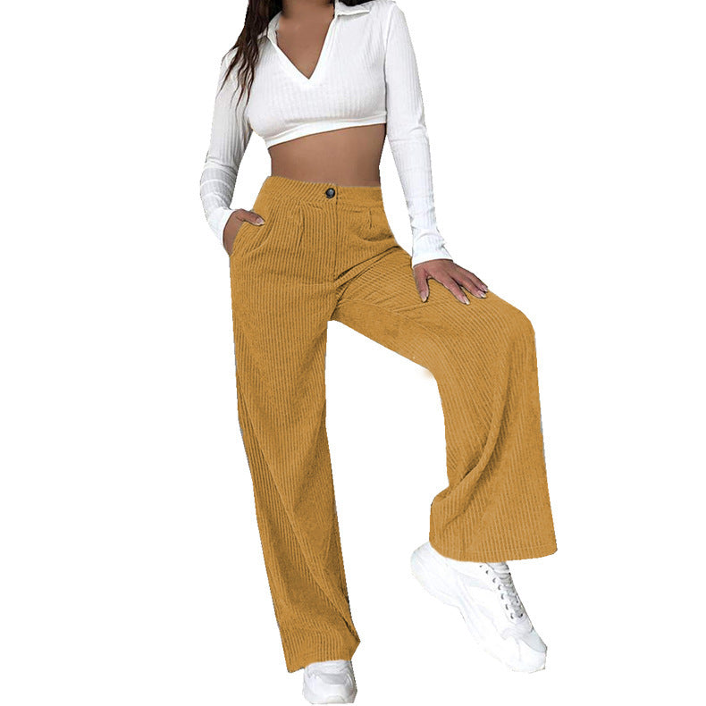 Damen Weite Cordhose mit hohem Bund und seitlichen Taschen R&B