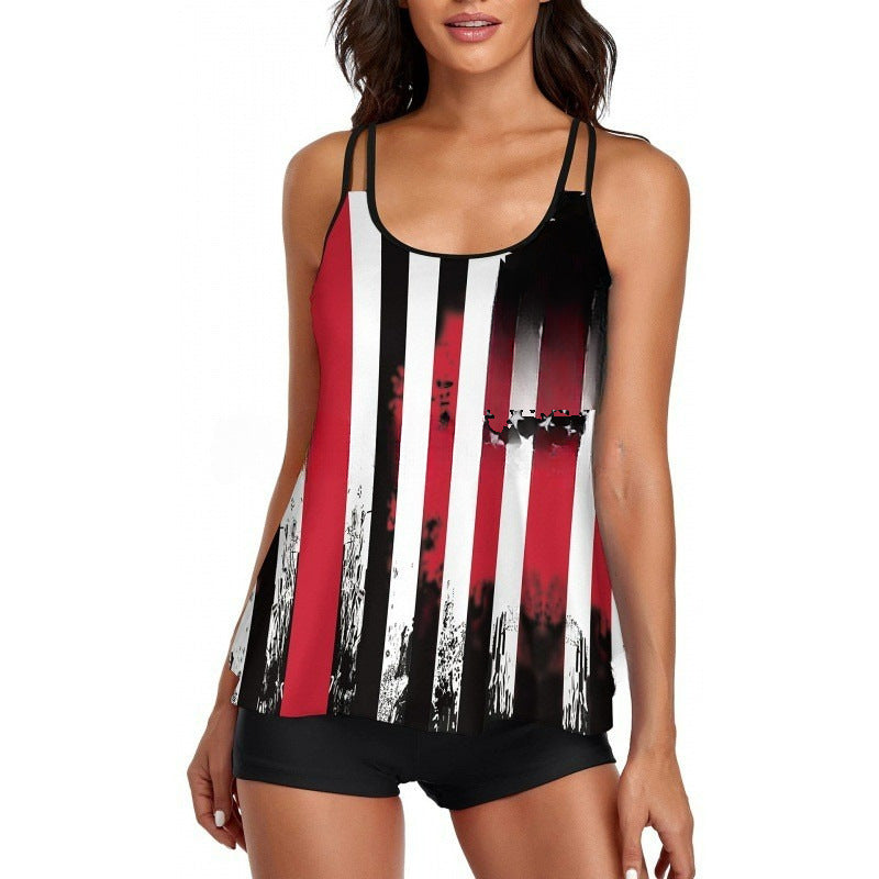 Damen Sportliches Tankini-Set mit bequemem Shorts und verstellbaren Trägern R&B