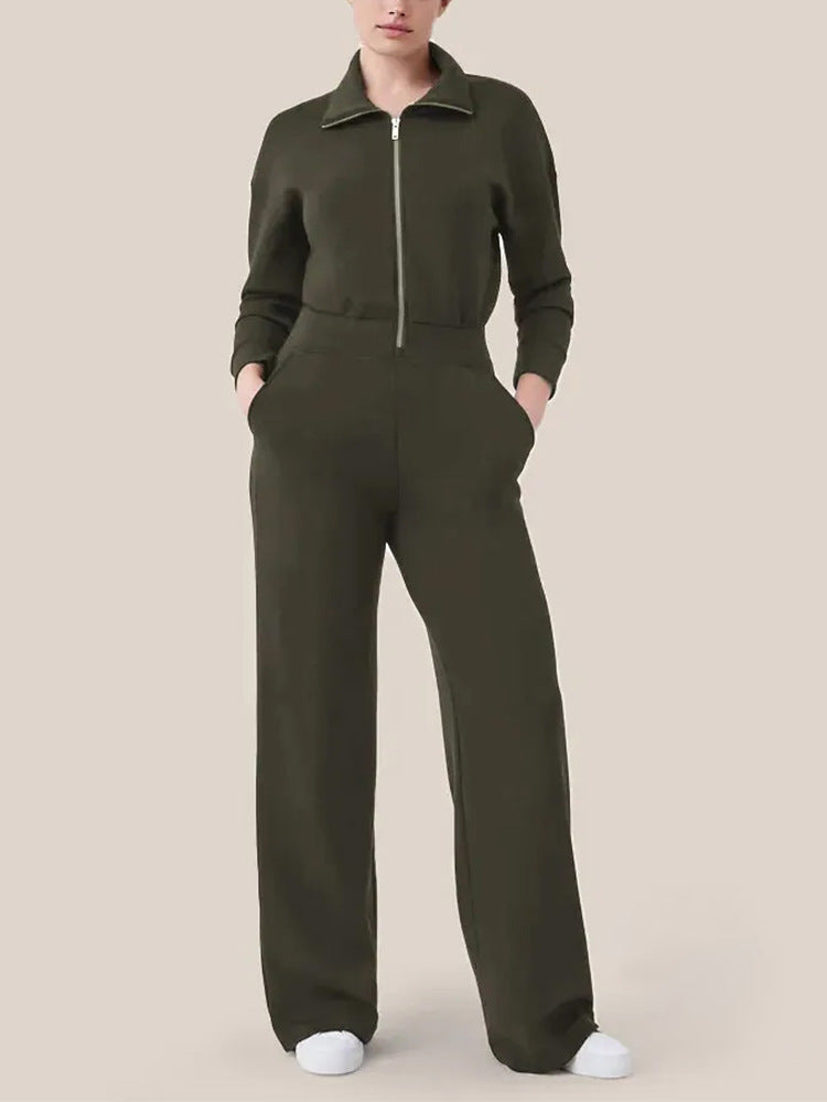 Damen Luxuriöser Lounge-Jumpsuit mit elegantem Stehkragen und praktischem Reißverschluss R&B