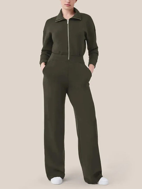 Damen Luxuriöser Lounge-Jumpsuit mit elegantem Stehkragen und praktischem Reißverschluss R&B