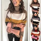 Damen modischer Strickpullover mit lässigem Rollkragen und farbiger Blockgestaltung R&B