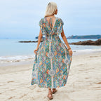 Damen Maxi-Kleid mit voluminösen Ärmeln und Paisley-Muster R&B