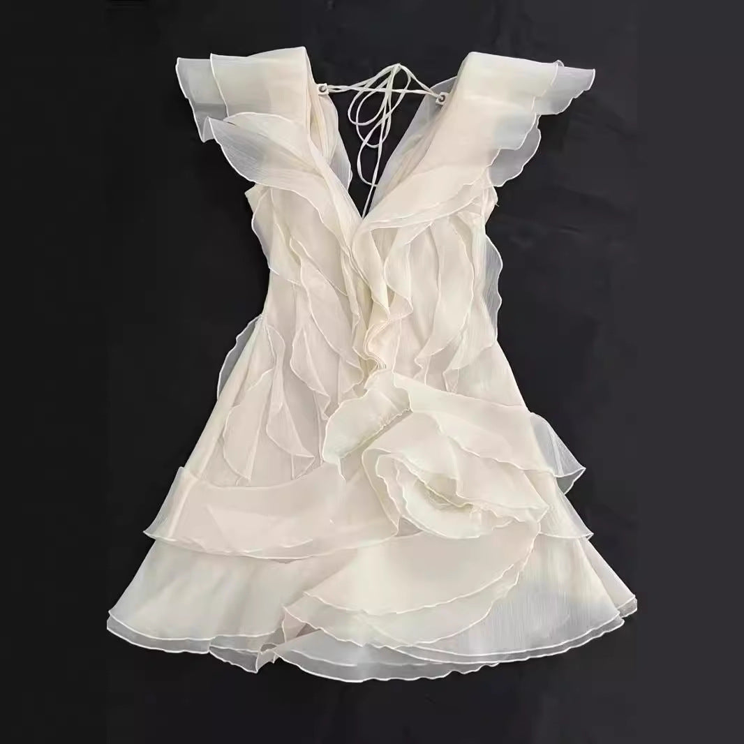 Damen Off-Shoulder Minikleid mit voluminösen Rüschen R&B