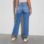 Damen High-Waist Jeans mit ausgefranstem Saum und Rissdetails