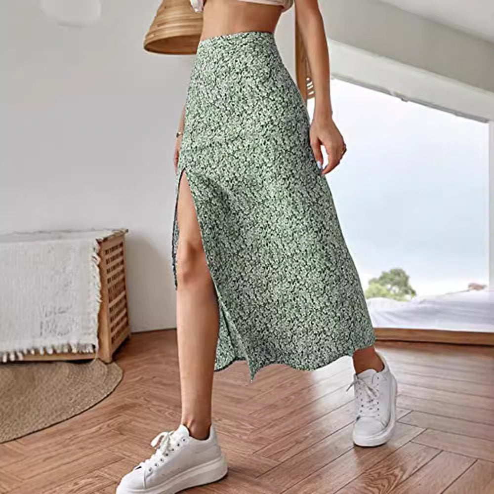 Damen Maxirock mit floralem Print und seitlichem Schlitz R&B