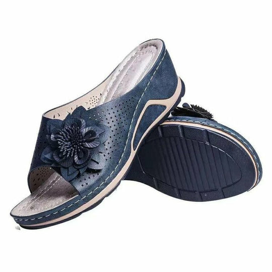 Damen komfortable Pantolette mit floralen Applikationen R&B