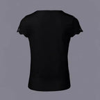 Damen V-Ausschnitt T-Shirt mit Spitzenärmeln R&B