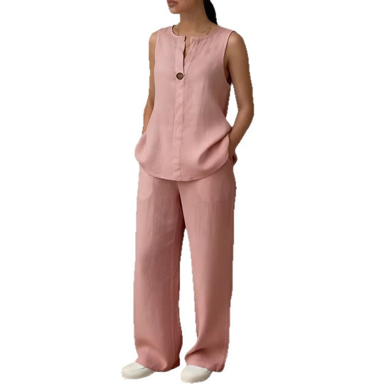 Damen Leinen Set mit elegantem Knopfdetail R&B