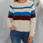 Damen Baumwollpullover mit modernen Blockstreifen und Rundhalsausschnitt