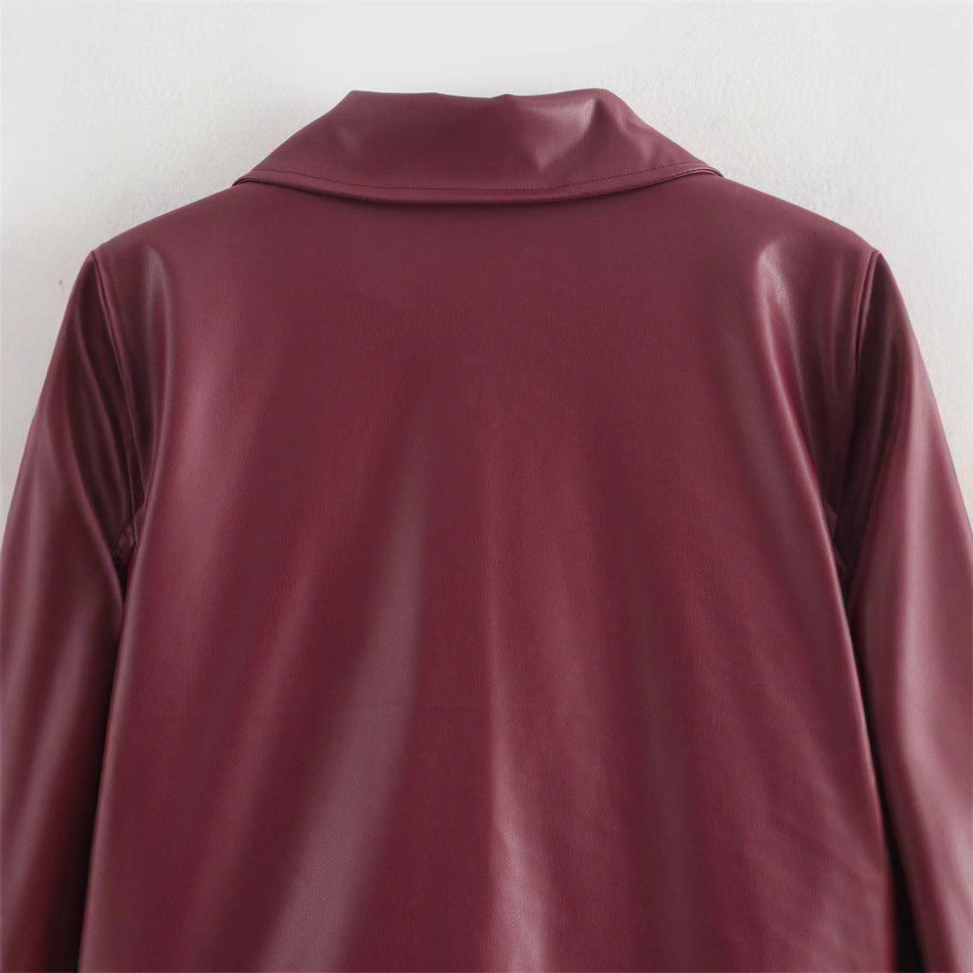 Damen Kunstlederjacke mit modernem Stehkragen und praktischen Reißverschlusstaschen R&B