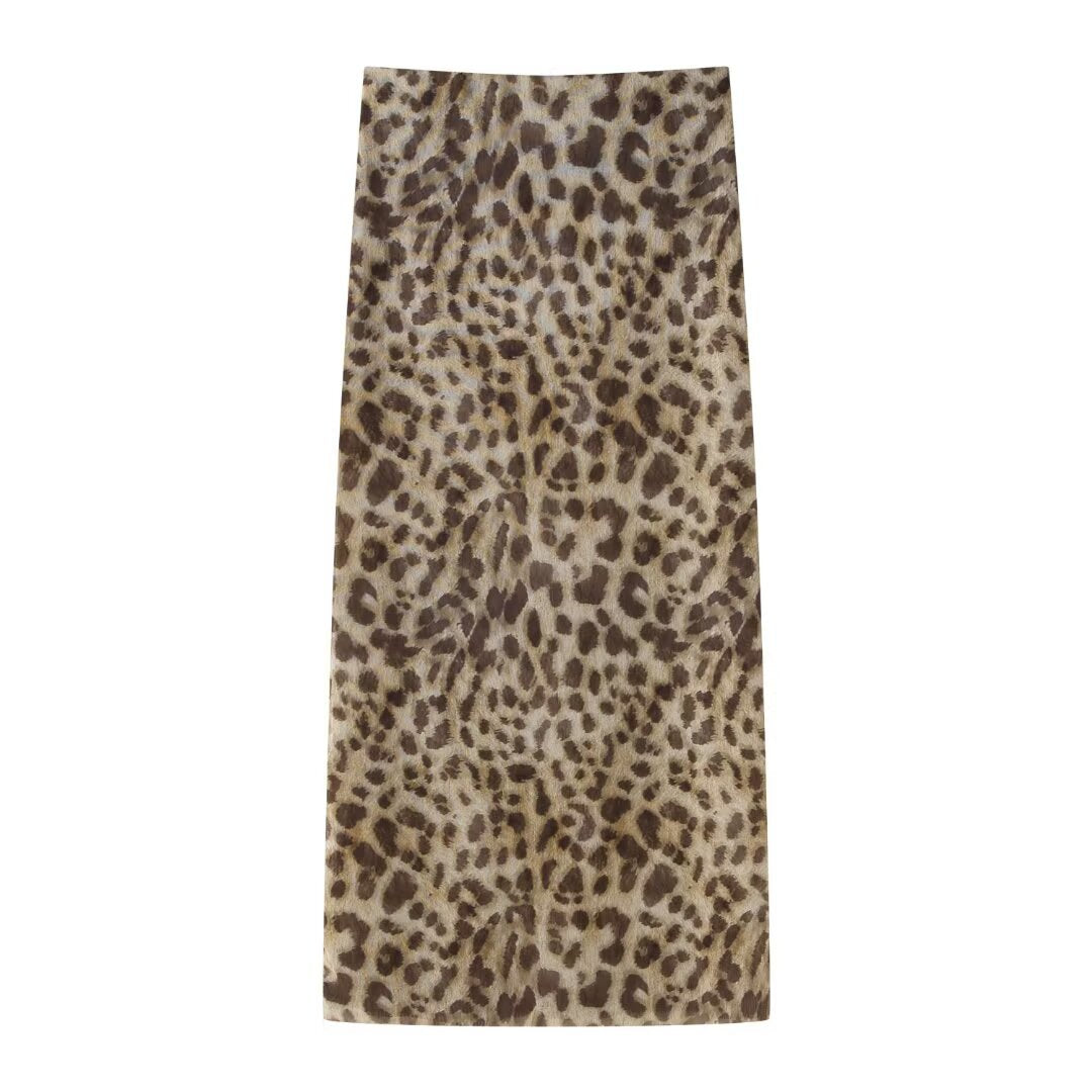 Damen elegant gestreifter Maxirock mit hohem Bund im Leoprint