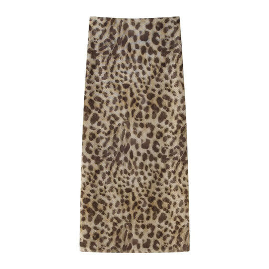 Damen elegant gestreifter Maxirock mit hohem Bund im Leoprint R&B