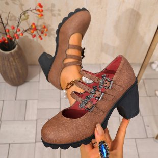 Damen Plateau-Pumps mit dekorativen Riemen und bequemer Sohle R&B