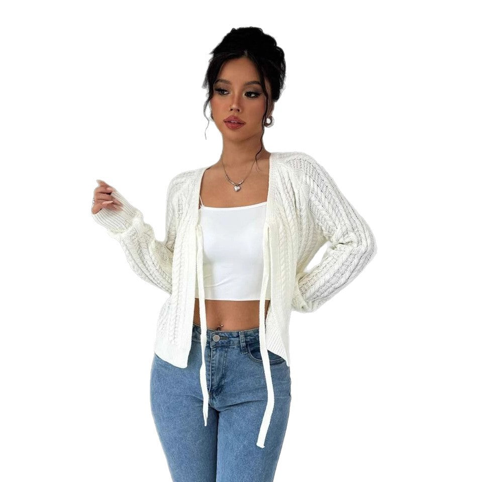 Damen Strickjacke mit modischem Kordelzug und feiner Netzstruktur R&B