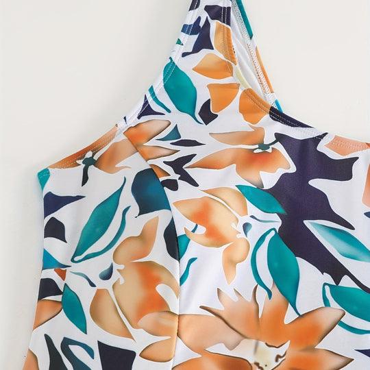 Damen Badeanzug Set mit floralem Design und leichtem Rock R&B