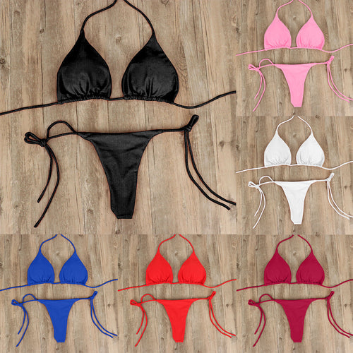 Damen Triangel-Bikini mit feinem Stoff und regulierbaren Schnürdetails R&B