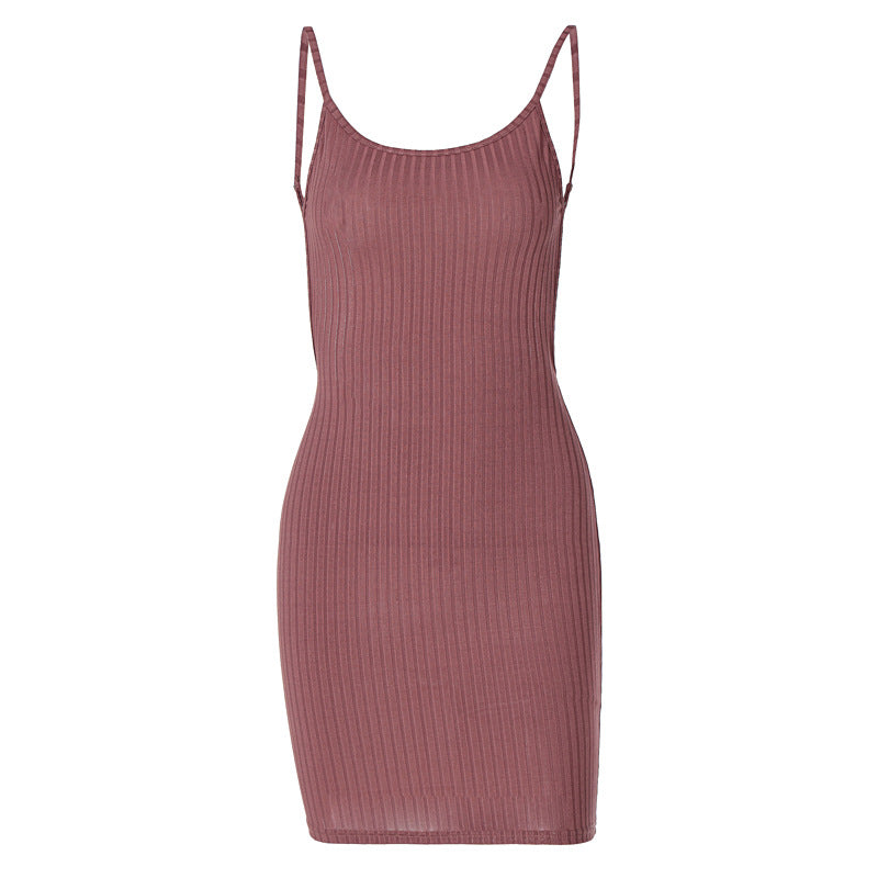Damen figurbetontes Rippenkleid mit verstellbaren Spaghettiträgern R&B