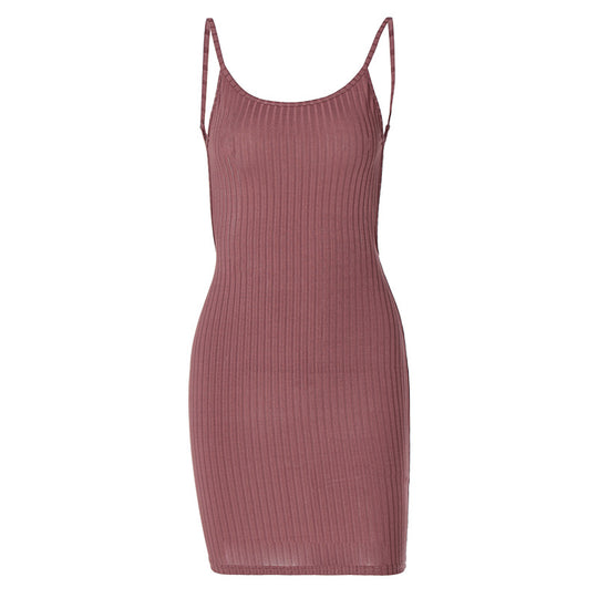 Damen figurbetontes Rippenkleid mit verstellbaren Spaghettiträgern R&B