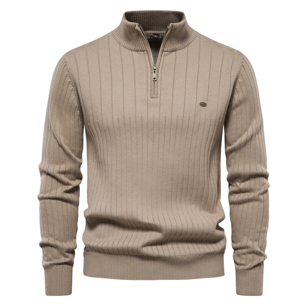 Herren Pullover mit halbem Reißverschluss und Rippstruktur R&B