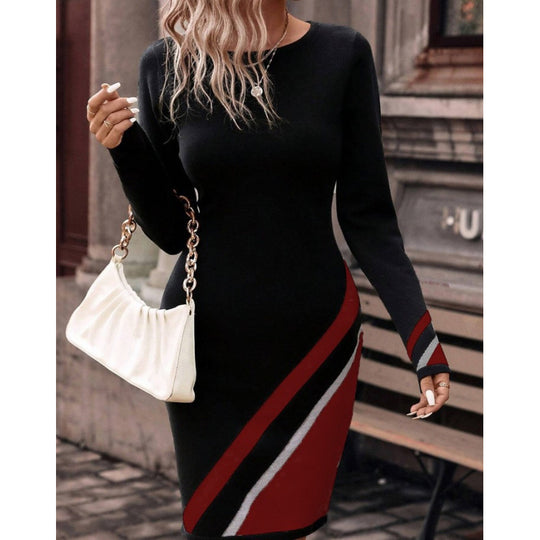 Damen Figurbetontes Strickkleid mit asymmetrischem Design R&B