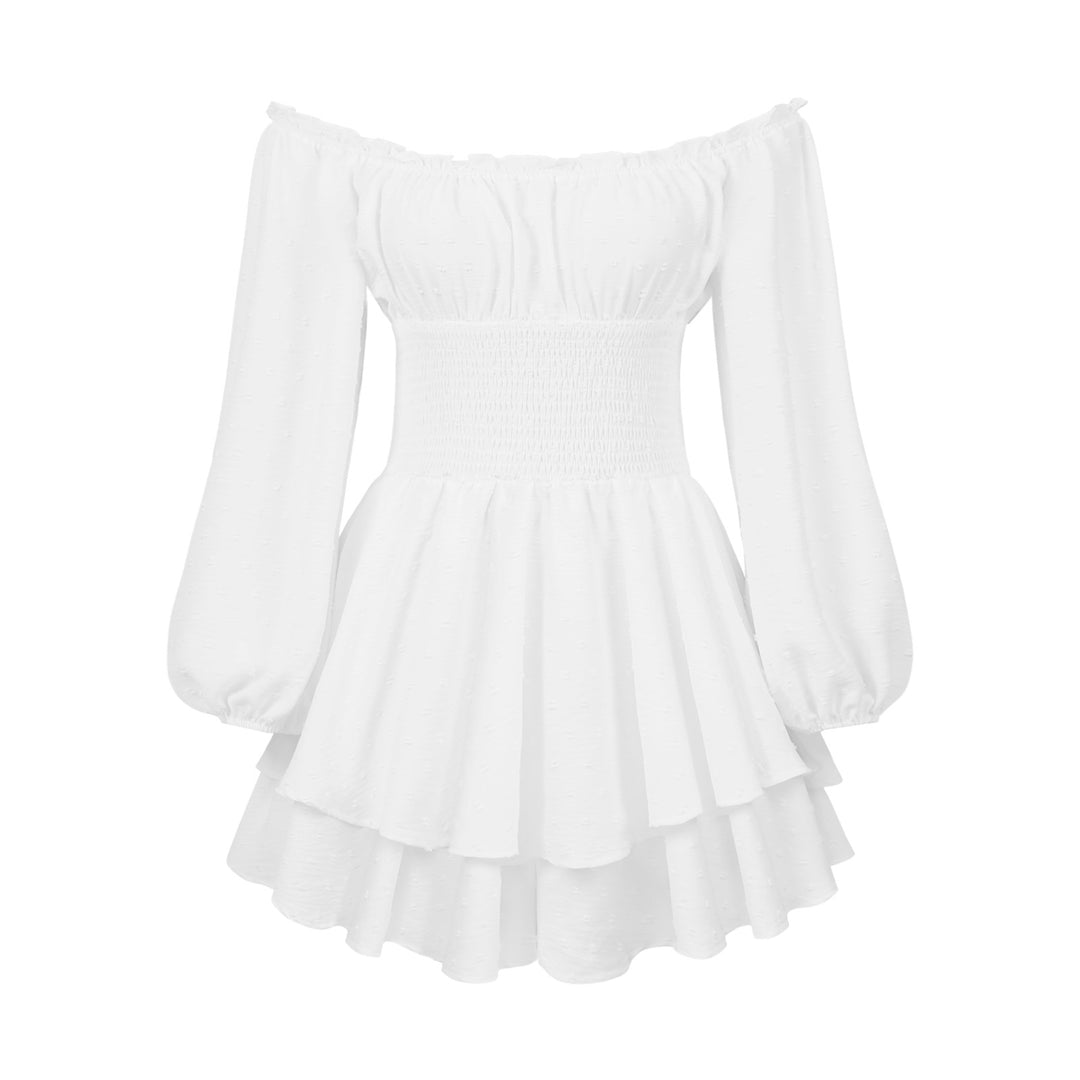 Damen Voluminöses Off-Shoulder Kleid mit voluminösen Ärmeln R&B