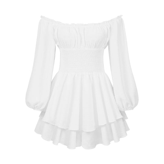 Damen Voluminöses Off-Shoulder Kleid mit voluminösen Ärmeln R&B