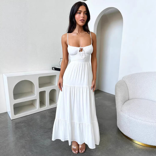 Damen Maxi-Kleid mit verspielt besonderem Ausschnitt und fließendem Stoff R&B