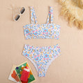 Damen Zweiteiliges Crop-Top Bikini-Set mit floralem Design und breiten Trägern R&B