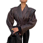 Damen Designer blazer mit Gürtel und dekorativen Schnüroptiken R&B