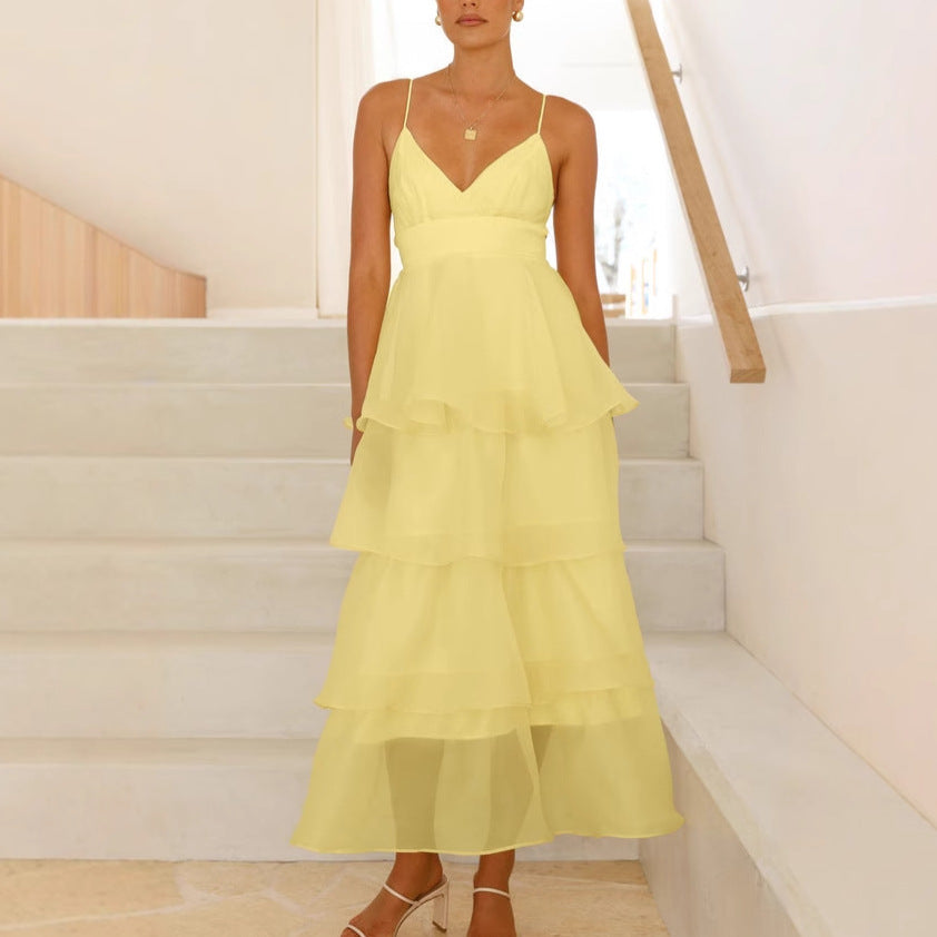 Damen Schwingendes Maxikleid mit luftigen Rüschenschichten R&B