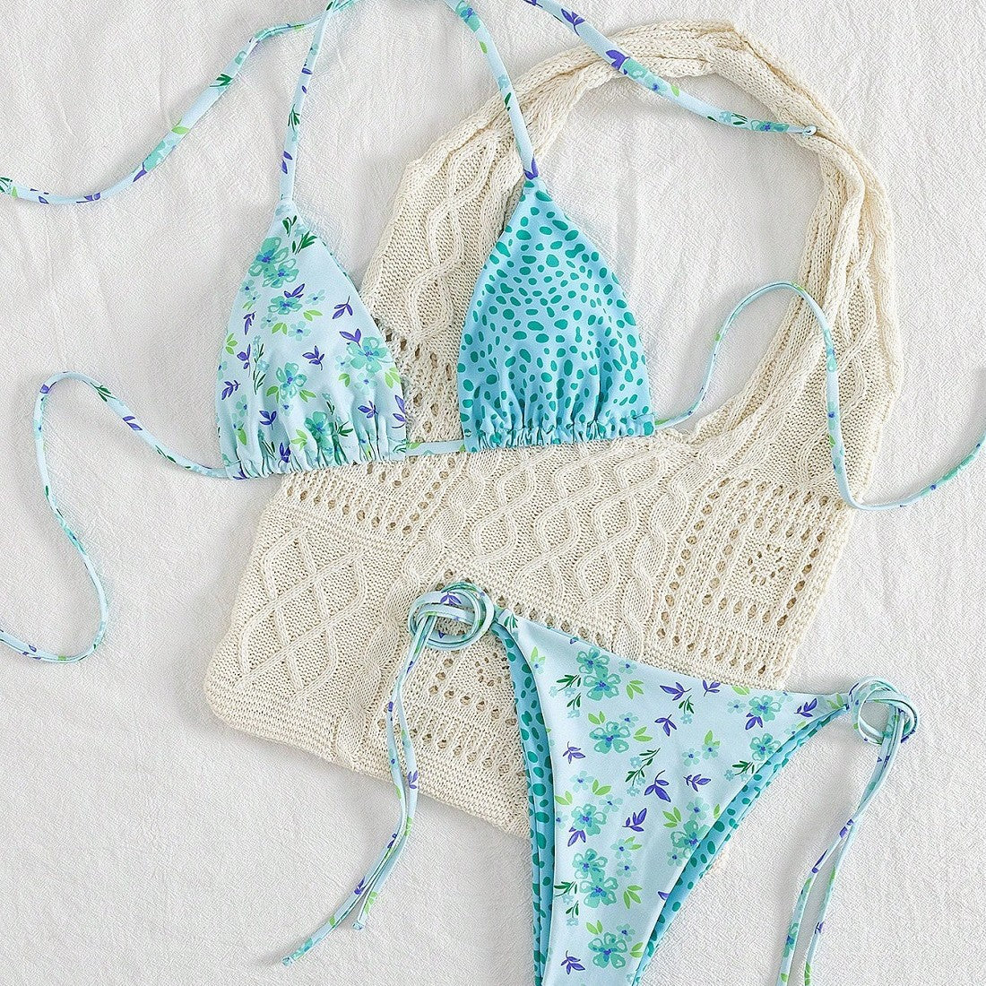 Damen Triangel-Bikini-Set mit hübschen Blumenmustern R&B