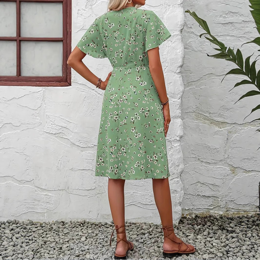 Damen Wickelkleid mit floralem Muster und Schnittdetails R&B