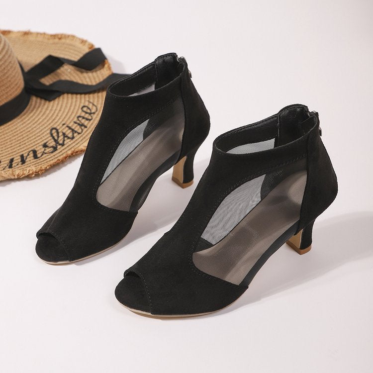 Damen Peeptoe-Stiefeletten mit transparenten Einsätzen und elegantem Blockabsatz R&B