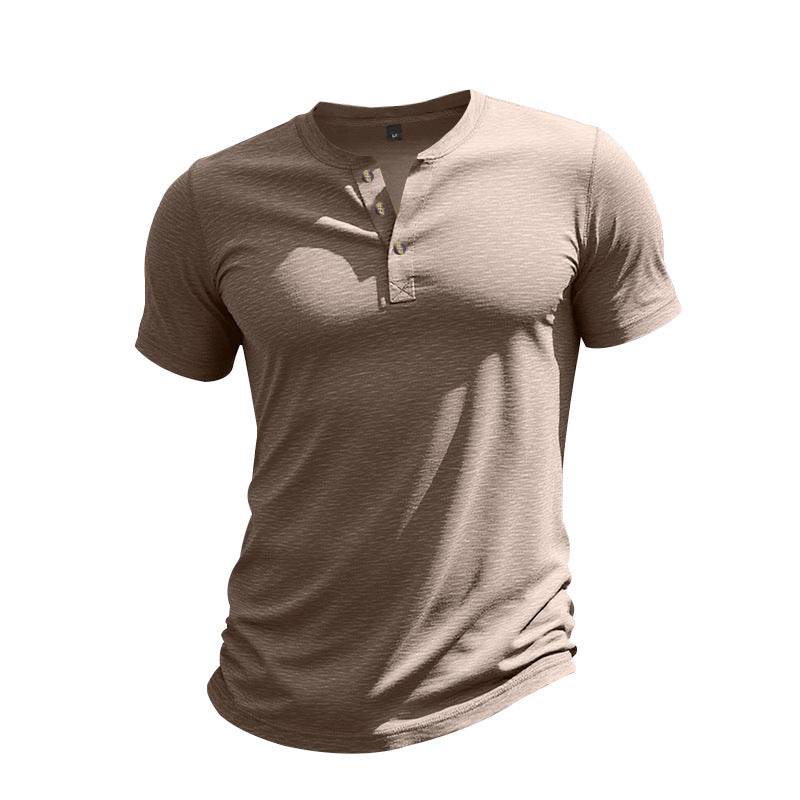 Herren Kurzarm-Henley-T-Shirt aus weicher Baumwolle mit dekorativer Knopfleiste R&B