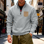 Herren modischer Sweatshirt mit halbem Reißverschluss und aufgesetzter Tasche R&B
