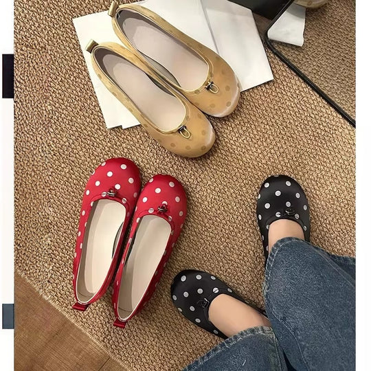 Damen elegante Ballerinas mit verspieltem Punkte-Design und komfortablem Fußbett R&B